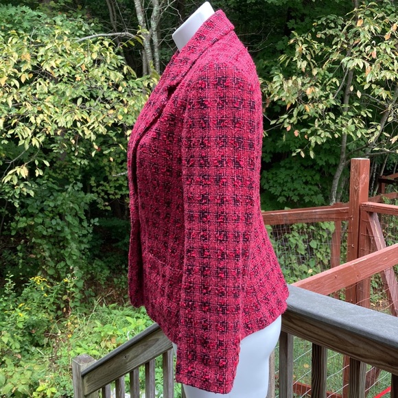 Pink and black bouclé lined one button jacket size 8P - Picture 7 of 8